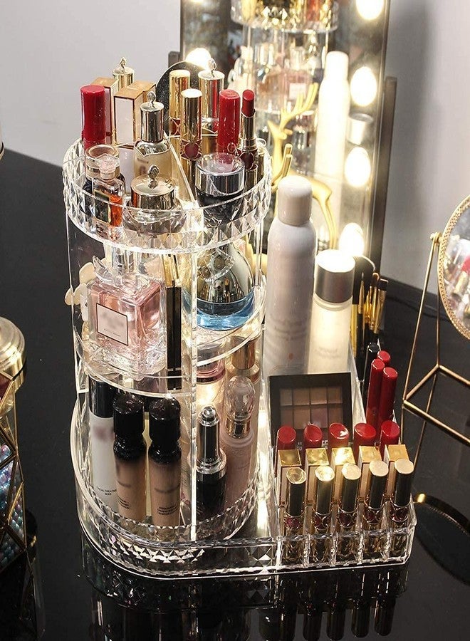 TRAY Acrylic Adjustable 360 Degree Rotating Large Capacity Cosmetics Carousel Makeup Organizer Tray Storage Rack Fits Toner, Creams, Makeup Brushes, Lipsticks and More (Transparent) - Image 3