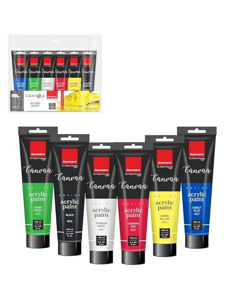 Isomers Isomars Canvaa Acrylic Paint 100ml - Set of 6 Vibrant Pigmented & Fadeproof Colors - ARTIST SERIES - For Canvas Painting, Scrap Book, Paper Board, Wood & Terracotta - Image 1