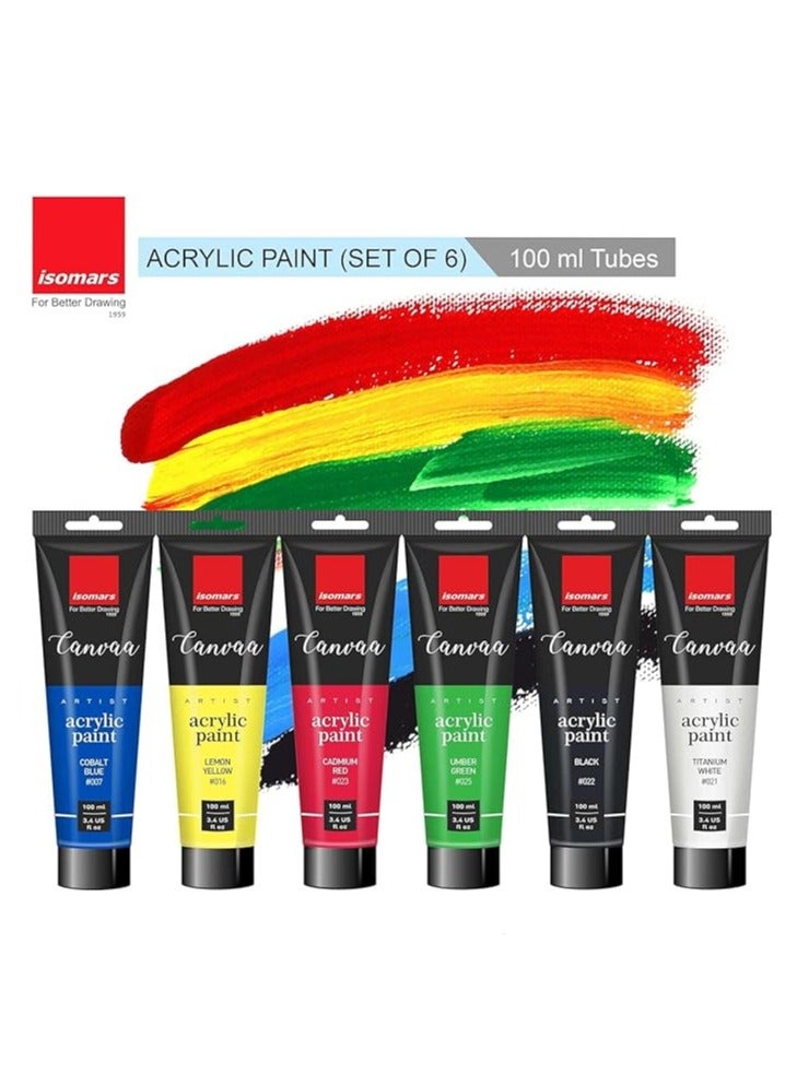 Isomers Isomars Canvaa Acrylic Paint 100ml - Set of 6 Vibrant Pigmented & Fadeproof Colors - ARTIST SERIES - For Canvas Painting, Scrap Book, Paper Board, Wood & Terracotta - Image 2