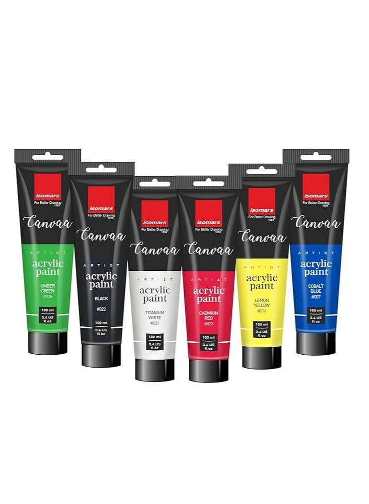 Isomers Isomars Canvaa Acrylic Paint 100ml - Set of 6 Vibrant Pigmented & Fadeproof Colors - ARTIST SERIES - For Canvas Painting, Scrap Book, Paper Board, Wood & Terracotta - Image 3