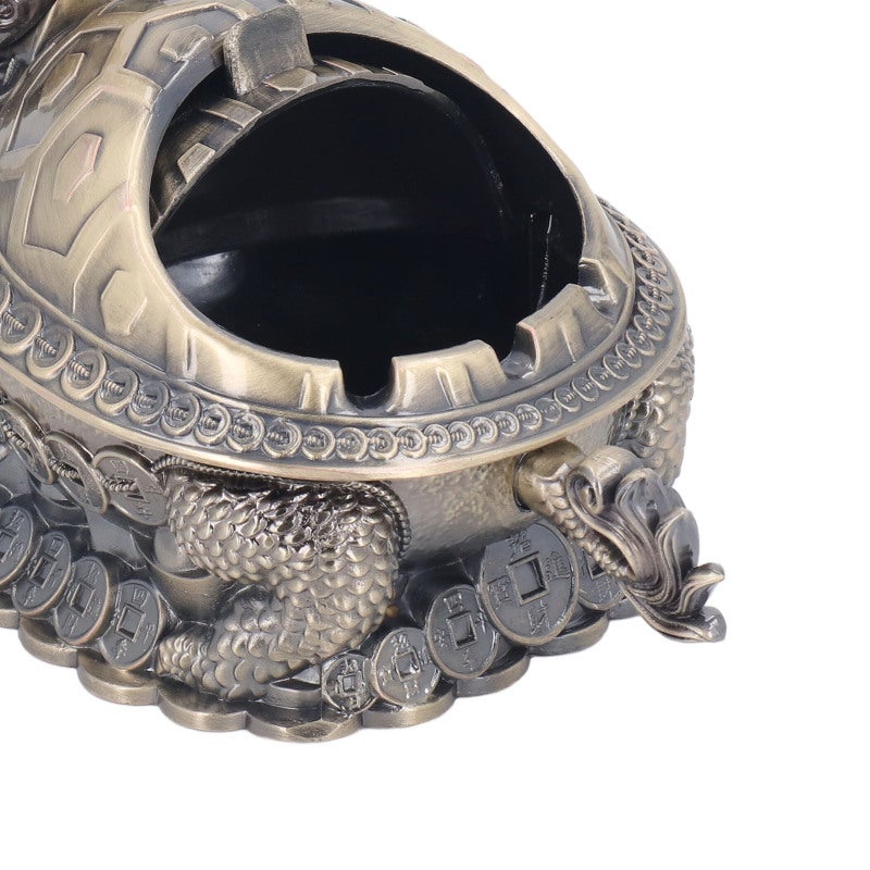 Vintage Ashtray: Zinc Alloy Construction, 3 Cigarette Slots, Windproof Tortoise Dragon Lid - Sturdy Durable, Eye Catching Tabletop Decoration for Family Office, Outdoor Use & Gift Giving - Image 2