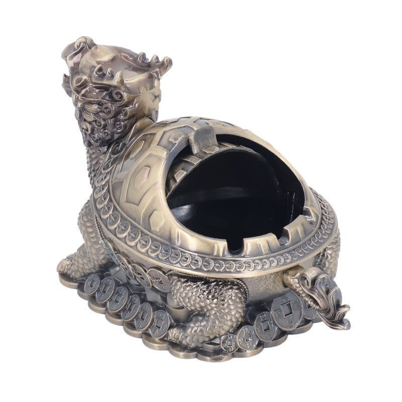 Vintage Ashtray: Zinc Alloy Construction, 3 Cigarette Slots, Windproof Tortoise Dragon Lid - Sturdy Durable, Eye Catching Tabletop Decoration for Family Office, Outdoor Use & Gift Giving - Image 3