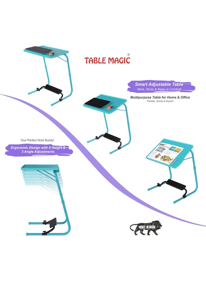 TABLE MAGIC - Laptop Table mat Finish, Lapdesk, Utility Multipurpose with footrest, Height Adjustable Table, Work at Home Study Table (TM Footrest- Aqua Blue, Large) - Image 3