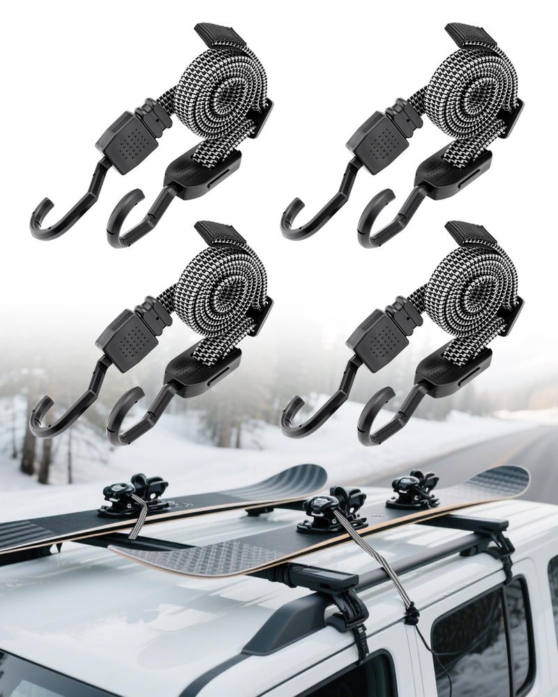 Gledewen Bungee Cords w/Steel Hooks, Heavy-Duty Flat Bungy Cords with Metal Hook, Adjustable Elastic Rope Strap, for Outdoor, Bike, Truck, Camping, Cargo, 220lbs Tensile Strength, Black&Gray, 40 in 4 PCS - Image 1
