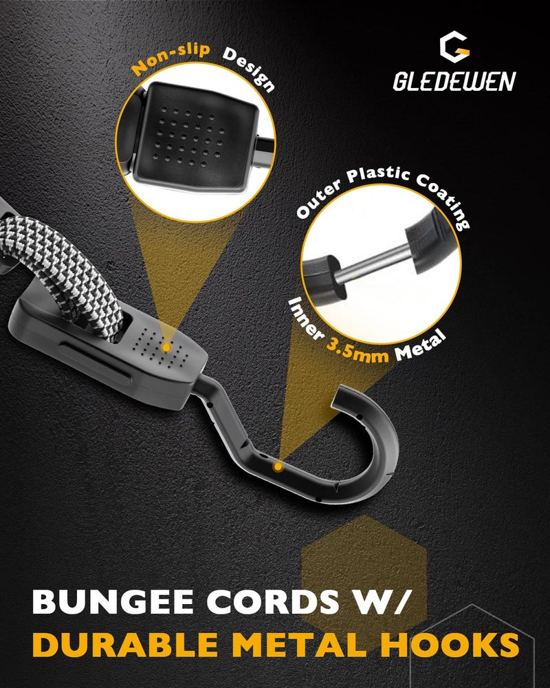 Gledewen Bungee Cords w/Steel Hooks, Heavy-Duty Flat Bungy Cords with Metal Hook, Adjustable Elastic Rope Strap, for Outdoor, Bike, Truck, Camping, Cargo, 220lbs Tensile Strength, Black&Gray, 40 in 4 PCS - Image 4