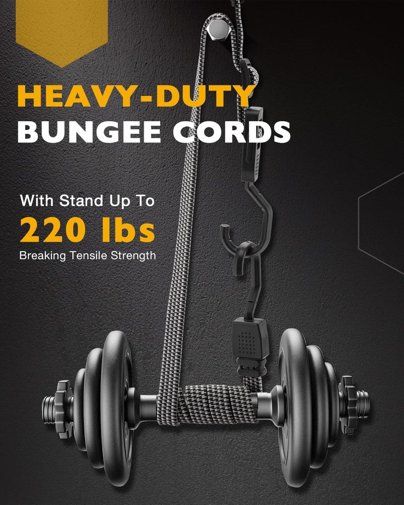 Gledewen Bungee Cords w/Steel Hooks, Heavy-Duty Flat Bungy Cords with Metal Hook, Adjustable Elastic Rope Strap, for Outdoor, Bike, Truck, Camping, Cargo, 220lbs Tensile Strength, Black&Gray, 40 in 4 PCS - Image 2