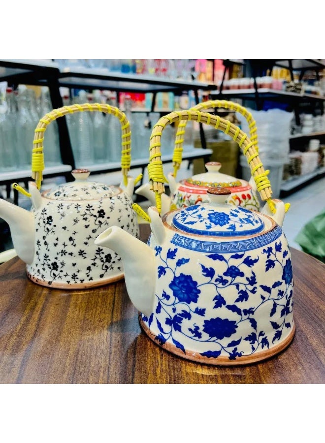 A simple and elegant porcelain teapot with a wicker handle, its size is convenient for serving tea or raw herbs. It also features a multi-shaped strainer for easy cleaning. - Image 5