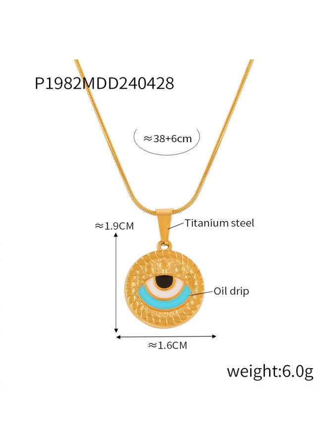 European And American Niche Retro Oil Drip Design Snake Bone Chain elry Embossed Texture Devil's Eye Pendant Titanium Steel Necklace