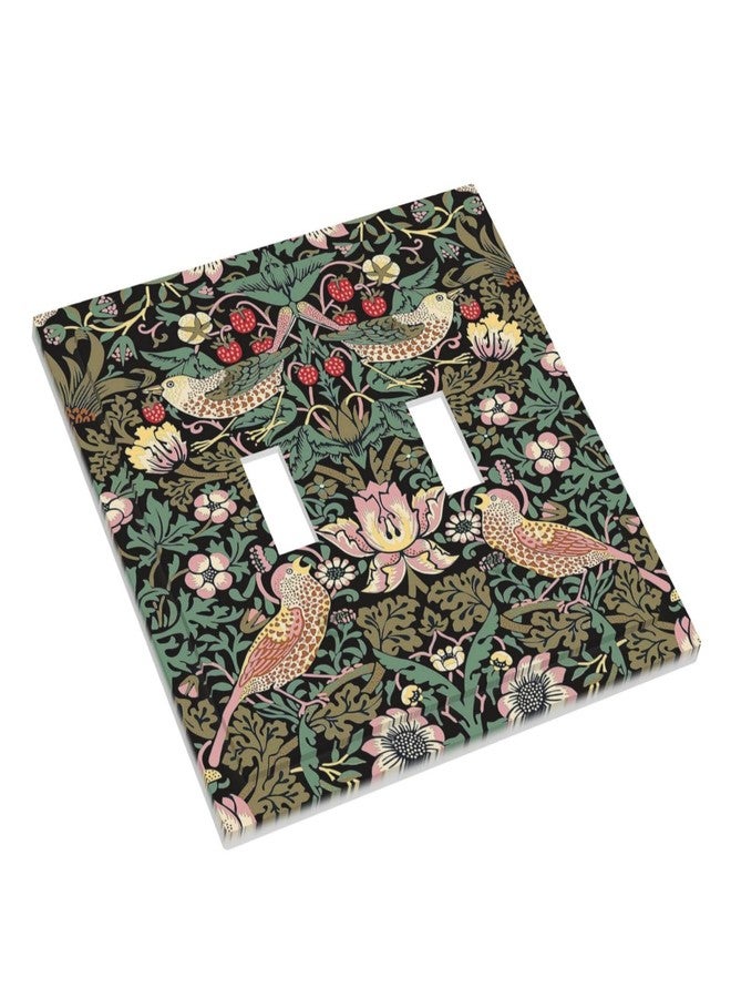 Yamxbfa Morris Vintage Floral Strawberry Birds Botanical Double Toggle Light Switch Cover Decorative Olive 2 Gang Wall Plate Electrical Faceplate for Bathroom Home Living Room Decor 5 x 4.9 In - Image 3