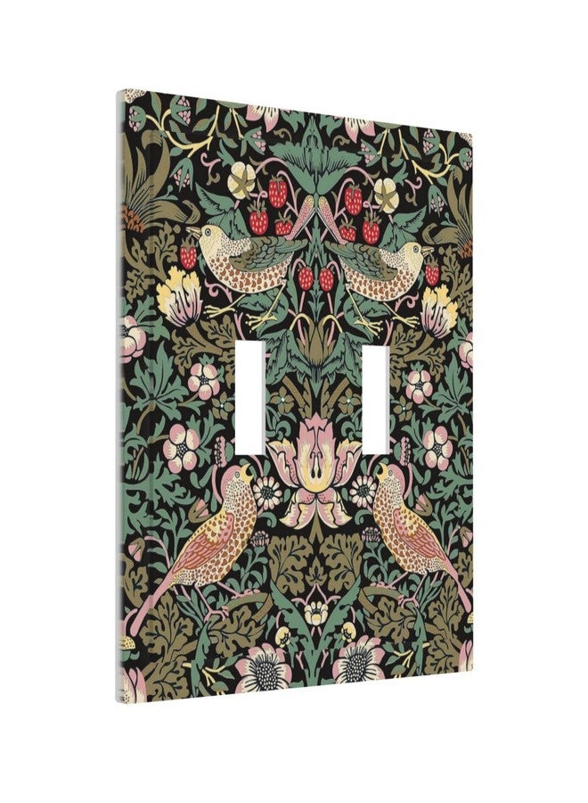 Yamxbfa Morris Vintage Floral Strawberry Birds Botanical Double Toggle Light Switch Cover Decorative Olive 2 Gang Wall Plate Electrical Faceplate for Bathroom Home Living Room Decor 5 x 4.9 In - Image 1
