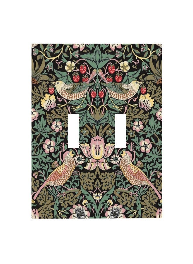 Yamxbfa Morris Vintage Floral Strawberry Birds Botanical Double Toggle Light Switch Cover Decorative Olive 2 Gang Wall Plate Electrical Faceplate for Bathroom Home Living Room Decor 5 x 4.9 In - Image 2