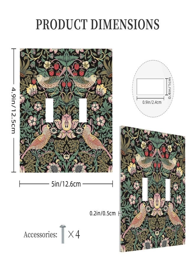 Yamxbfa Morris Vintage Floral Strawberry Birds Botanical Double Toggle Light Switch Cover Decorative Olive 2 Gang Wall Plate Electrical Faceplate for Bathroom Home Living Room Decor 5 x 4.9 In - Image 5