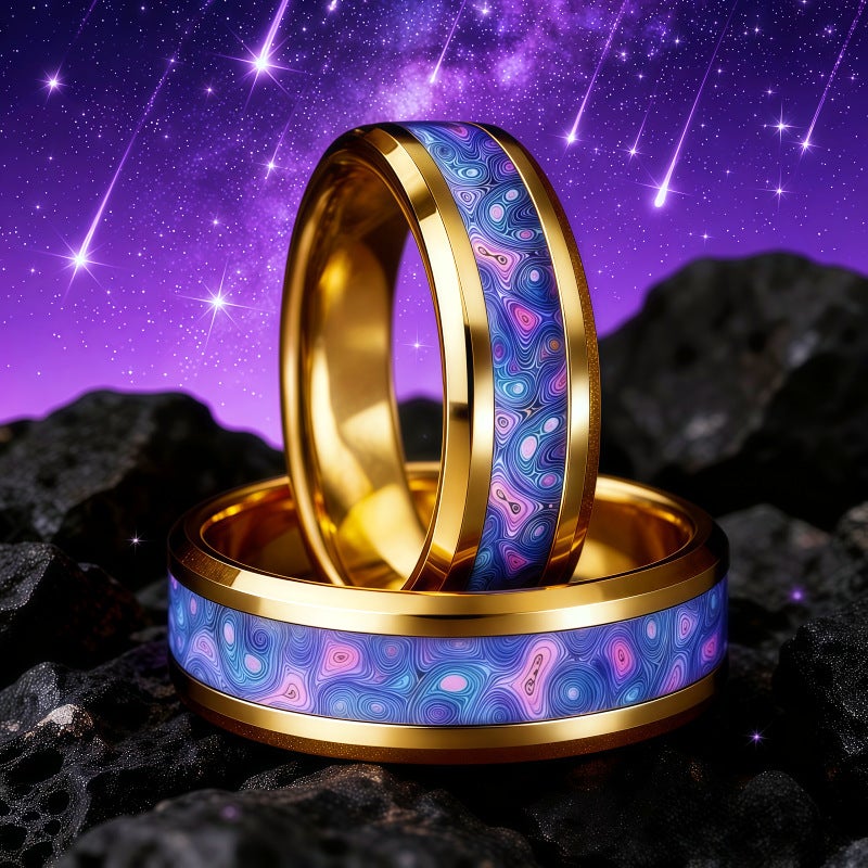 8mm Stainless Steel Ring with Floral Design - Gold Base, Multi-Color Options for Men & Women - Image 1
