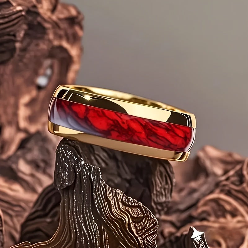 8mm Stainless Steel Ring with Floral Design - Gold Base, Multi-Color Options for Men & Women - Image 4