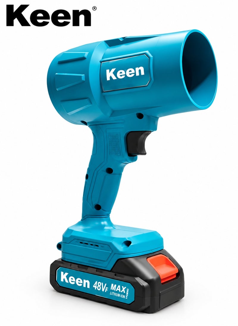 Keen 48V Cordless Air Blower Electric Turbo Fan Handheld Leaf Blower High Speed Variable Wind Control Rechargeable Lithium Battery Dust Cleaner For Car Bike PC Keyboard Workshop Garage Garden Snow Cleaning With Charger And Battery Portable Use - Image 1