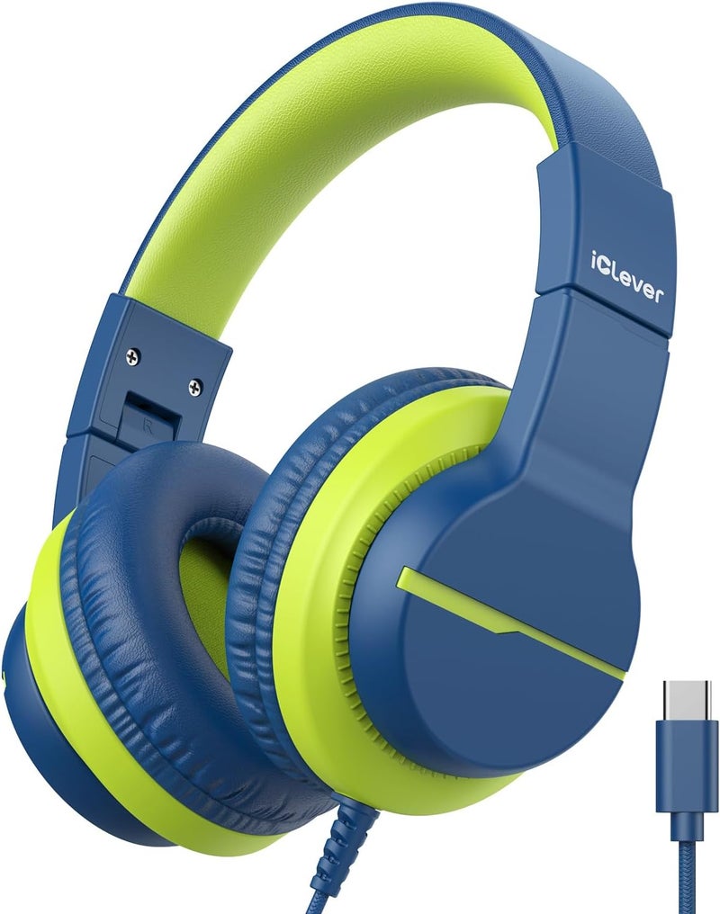 iClever USB C Headphones for Kids, Over-Ear for Boys Girls, Safe Volume 85dBA, Foldable Wired Kids Headphones for iPad, HS19S - Image 1