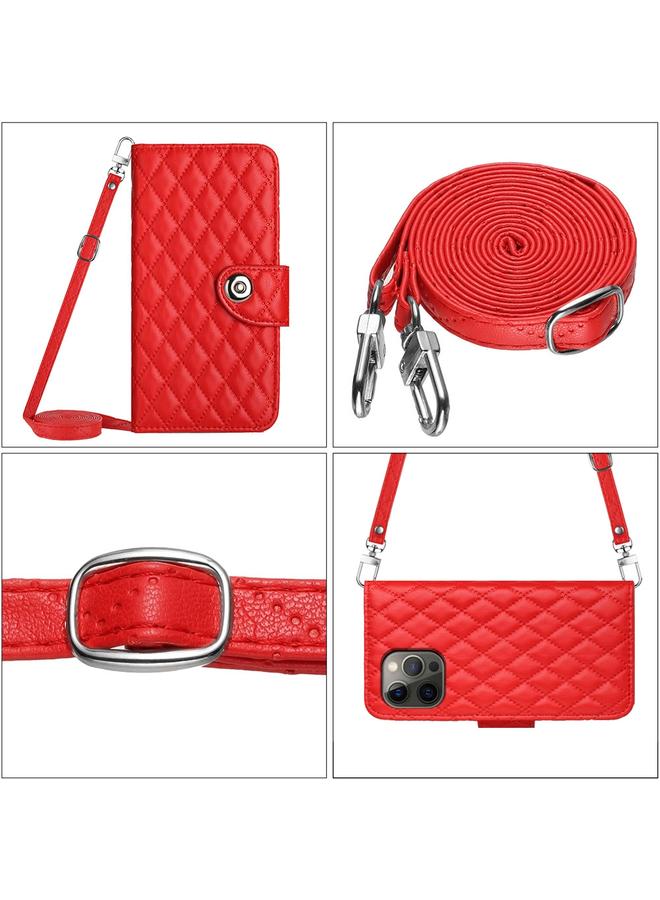 اس-توب جراب لهاتف iPhone 12 Pro Max مصنوع من الجلد بتصميم معيني مع حبل طويل - Image 5