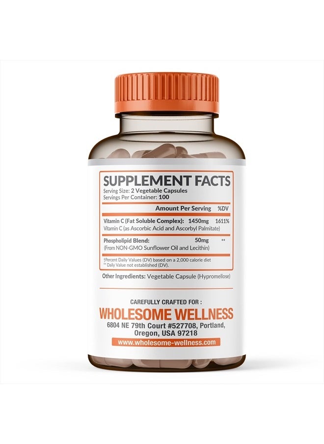 Wholesome Wellness - Liposomal Vitamin C Capsules (200 Pills 1500mg Buffered) High Absorption VIT C, Immune System & Collagen Booster, High Dose Fat Soluble Immunity Support Ascorbic Acid Supplement, Natural Vegan - Image 1