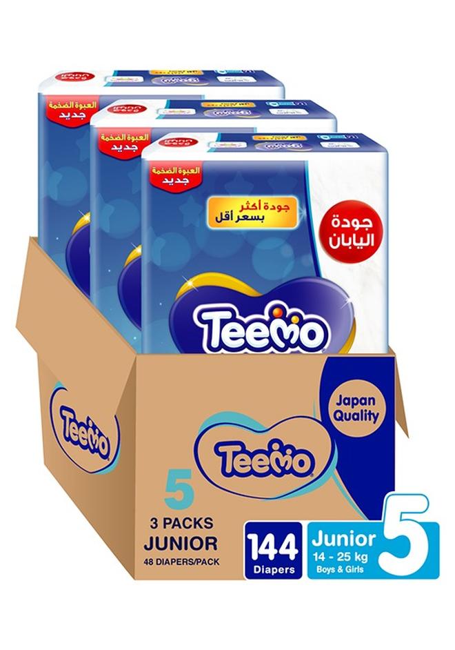 تيمو حفاضات مضغوطة كبيرة مقاس ٥ جونيور، ١٤-٢٥ كجم، عبوة ضخمة، ١٤٤ حفاضة 3x48حفاضات - Image 1