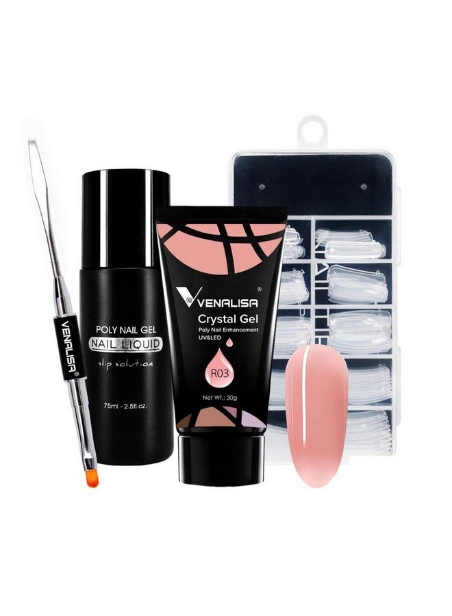 VENALISA Nail Poly Extension Gel, Builder Gel, Nail Thickening, Acrylic Nail Design, Easy to DIY at Home Poly Nail Gel 30g, Slip solution 75ml, Nail tip Mold 4pcs Set (R03) - Image 1