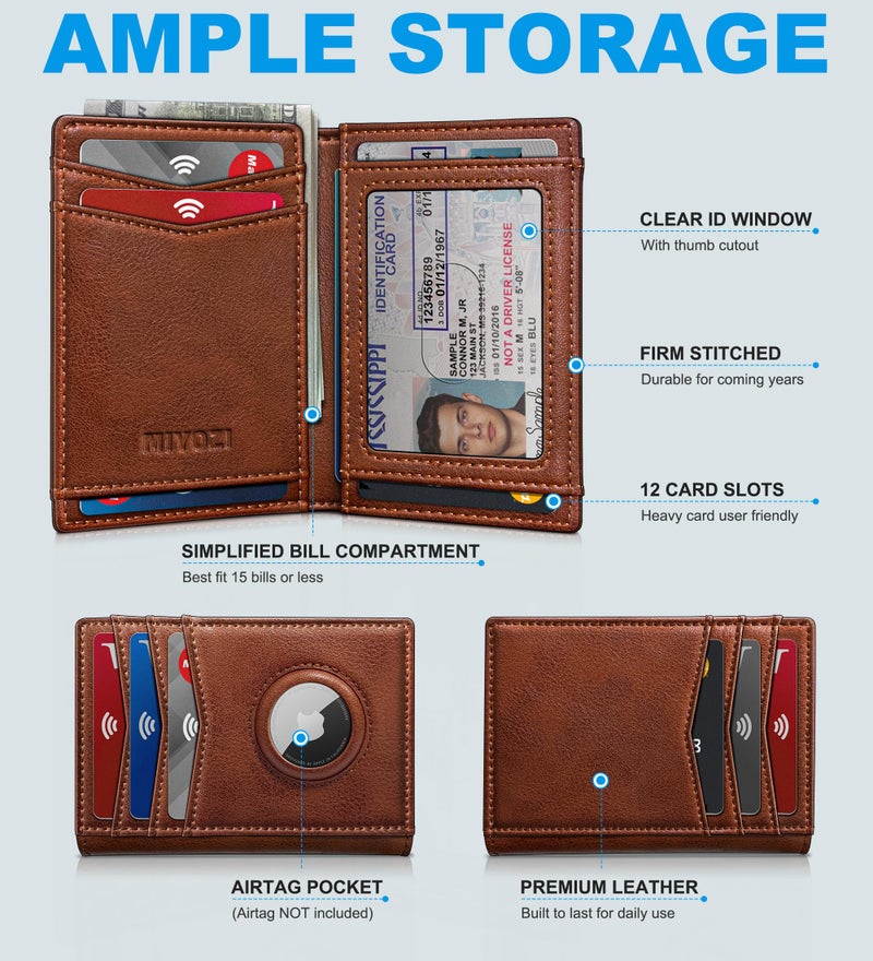 miyozi Airtag Slim Leather Wallet for Men - 12-Card Capacity, Magnetic Closure, Money Clip & Simplified Bill Compartment, RFID Blocking (4.3" x 3.0") | Gift Boxed - Image 2