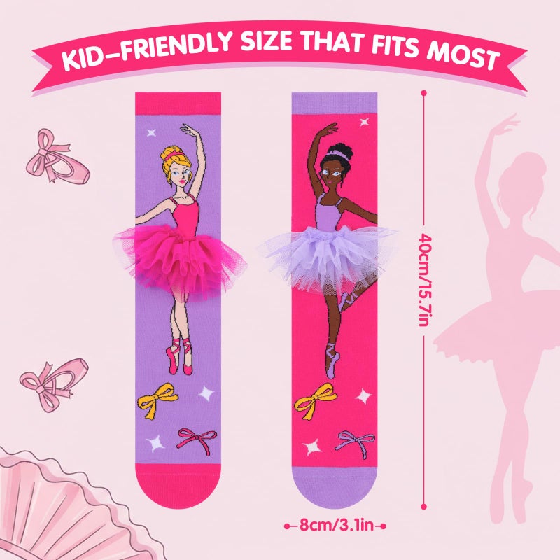 Dalycro Crazy Socks for Kids Funny Silly Knee High Socks with 3D Ballet Skirt, Gift for Girls Women Dancing School Wear (US, Alpha, One Size, Regular, Regular, Pink&Purple) - Image 4