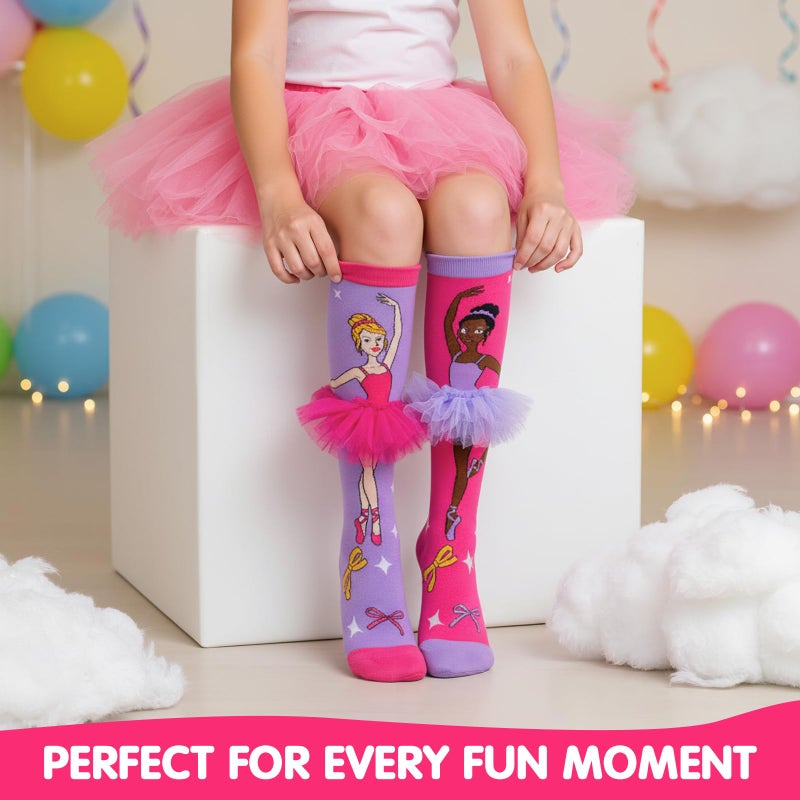 Dalycro Crazy Socks for Kids Funny Silly Knee High Socks with 3D Ballet Skirt, Gift for Girls Women Dancing School Wear (US, Alpha, One Size, Regular, Regular, Pink&Purple) - Image 2