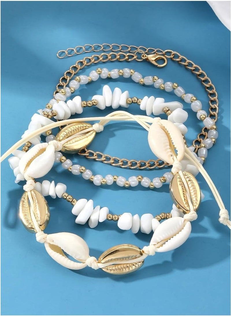 GIFT Handmade Boho Shell Anklet for Women, Shell Ankle Bracelet Set for Women, Gold Boho Bead Adjustable Anklet, Hawaiian Beach Seashell Pearl Heart Starfish Conch Foot Jewelry Gifts - Image 5