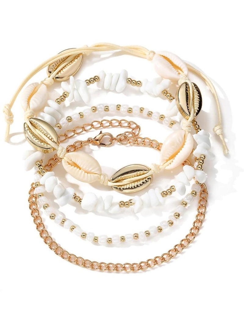 GIFT Handmade Boho Shell Anklet for Women, Shell Ankle Bracelet Set for Women, Gold Boho Bead Adjustable Anklet, Hawaiian Beach Seashell Pearl Heart Starfish Conch Foot Jewelry Gifts - Image 4
