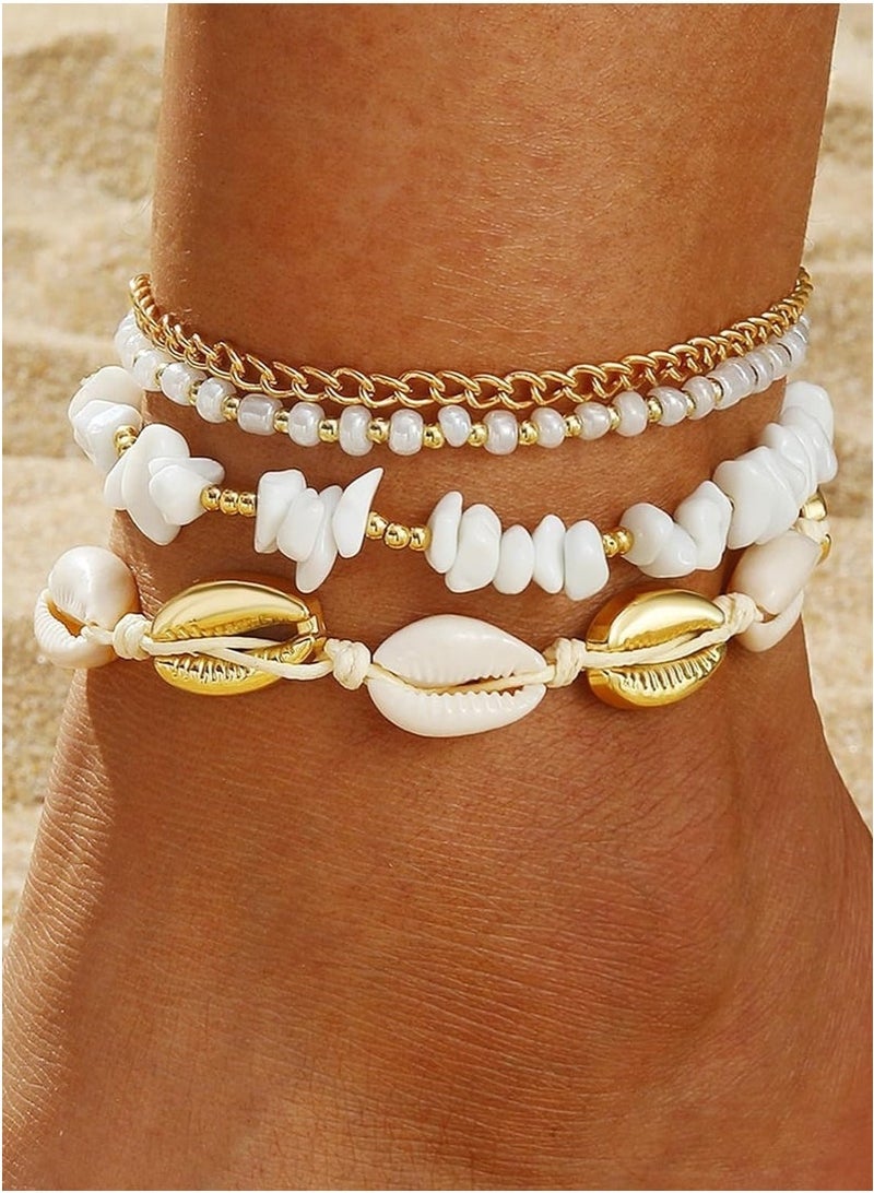 GIFT Handmade Boho Shell Anklet for Women, Shell Ankle Bracelet Set for Women, Gold Boho Bead Adjustable Anklet, Hawaiian Beach Seashell Pearl Heart Starfish Conch Foot Jewelry Gifts - Image 2