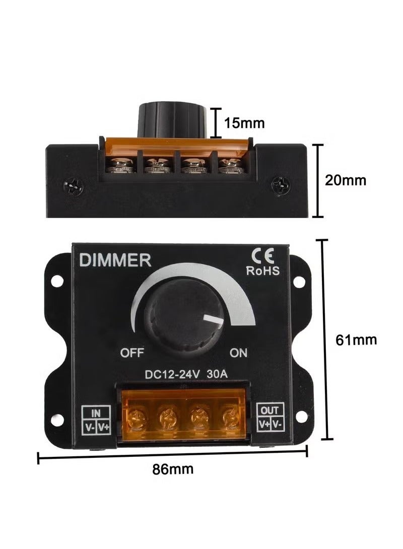 DC 12V to 24V 30A LED Light Strip Dimmer, PWM Dimming Controller with ON Off Switch Knob, Aluminum Case for 5050 3528 LED Strip Lights, Adjust Brightness with Precision - Image 5