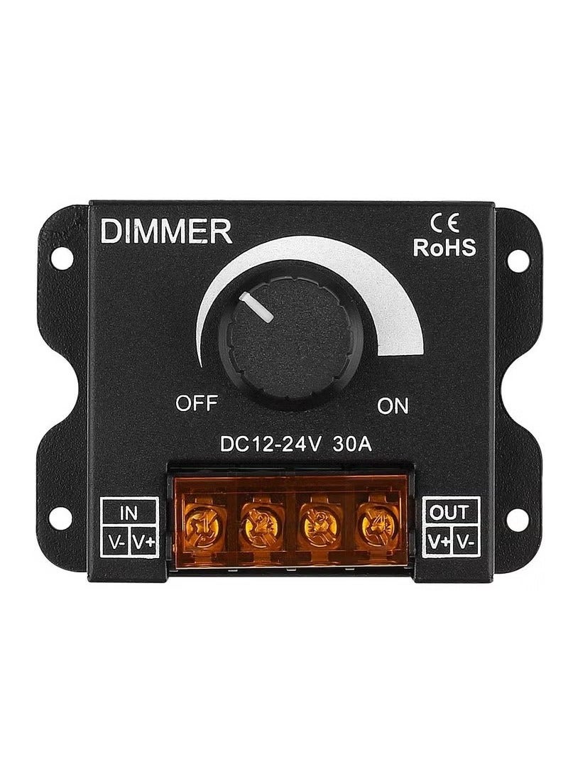DC 12V to 24V 30A LED Light Strip Dimmer, PWM Dimming Controller with ON Off Switch Knob, Aluminum Case for 5050 3528 LED Strip Lights, Adjust Brightness with Precision - Image 1