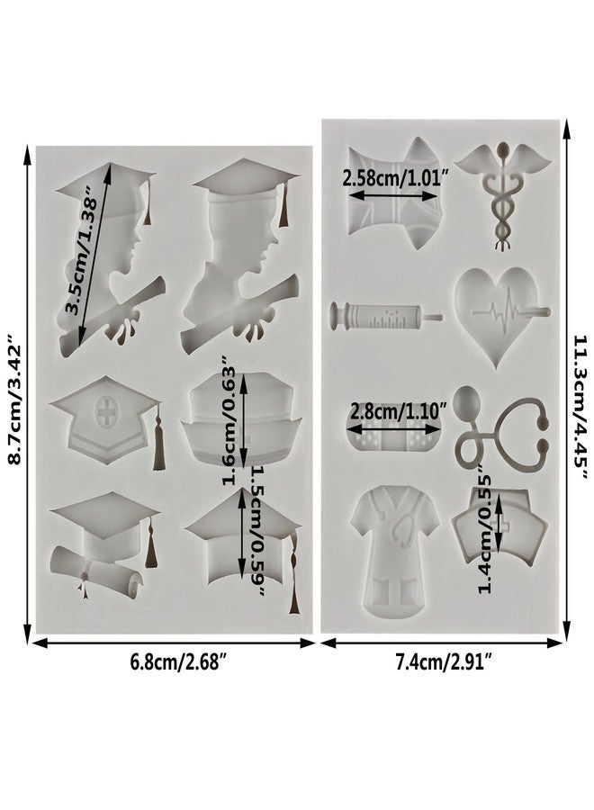 MINFEIDMS Nurse Graduation Themed Fondant Molds Silicone Doctor Nurse Grad Hat Medical Equipment Candy Mold Congrats Grad Chocolate Mold For Graduation Cake Decorating Cupcake Gum Paste Polymer Clay - Image 2