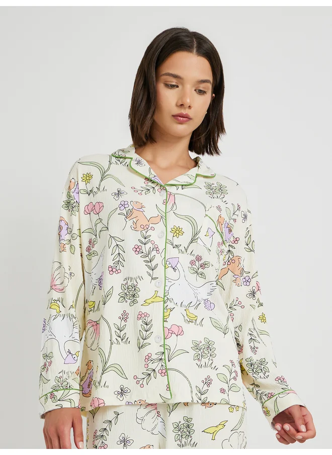 تايك تو Take Two Floral Print Long Sleeve Shirt and Pyjama Set