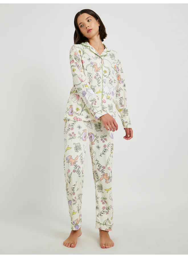 تايك تو Take Two Floral Print Long Sleeve Shirt and Pyjama Set
