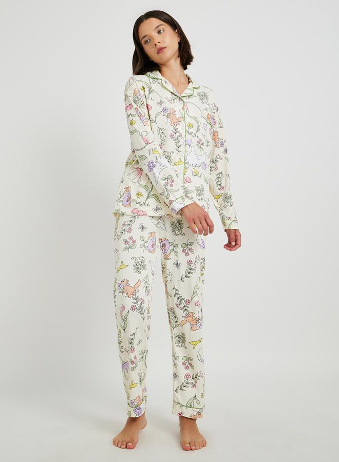 تايك تو طقم بيجامة وقميص بأكمام طويلة بطبعة زهور - Image 1
