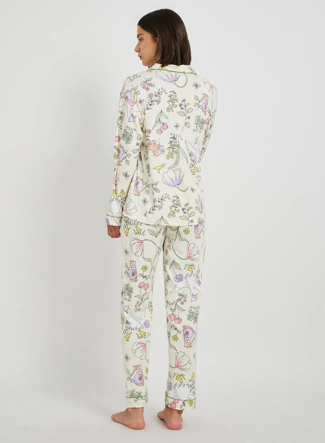 Take Two Take Two Floral Print Long Sleeve Shirt and Pyjama Set