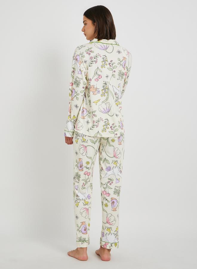 تايك تو طقم بيجامة وقميص بأكمام طويلة بطبعة زهور - Image 4