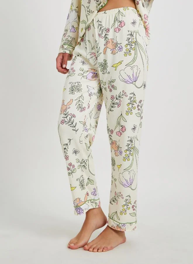 Take Two Take Two Floral Print Long Sleeve Shirt and Pyjama Set