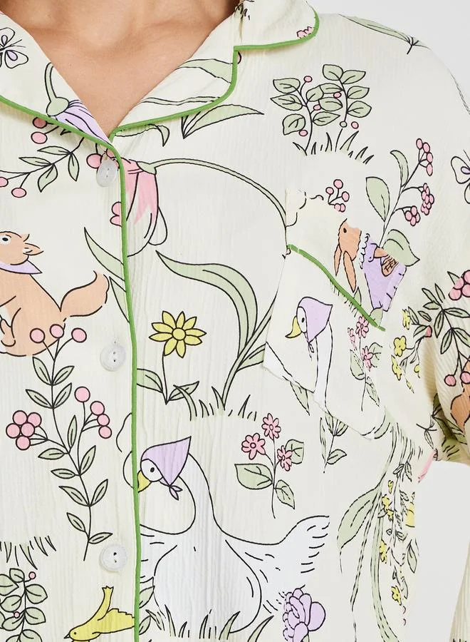 Take Two Take Two Floral Print Long Sleeve Shirt and Pyjama Set