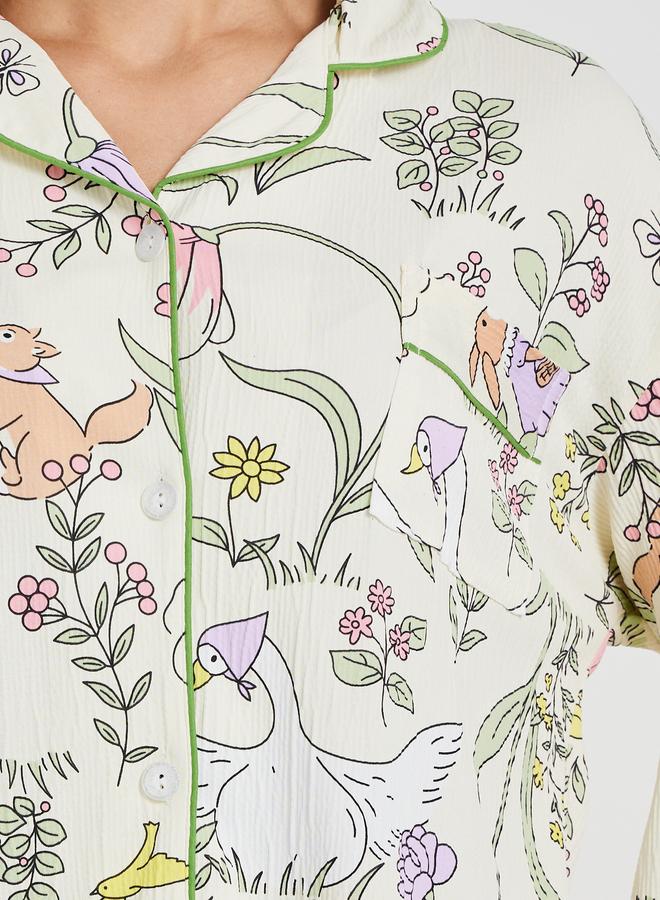 تايك تو طقم بيجامة وقميص بأكمام طويلة بطبعة زهور - Image 3