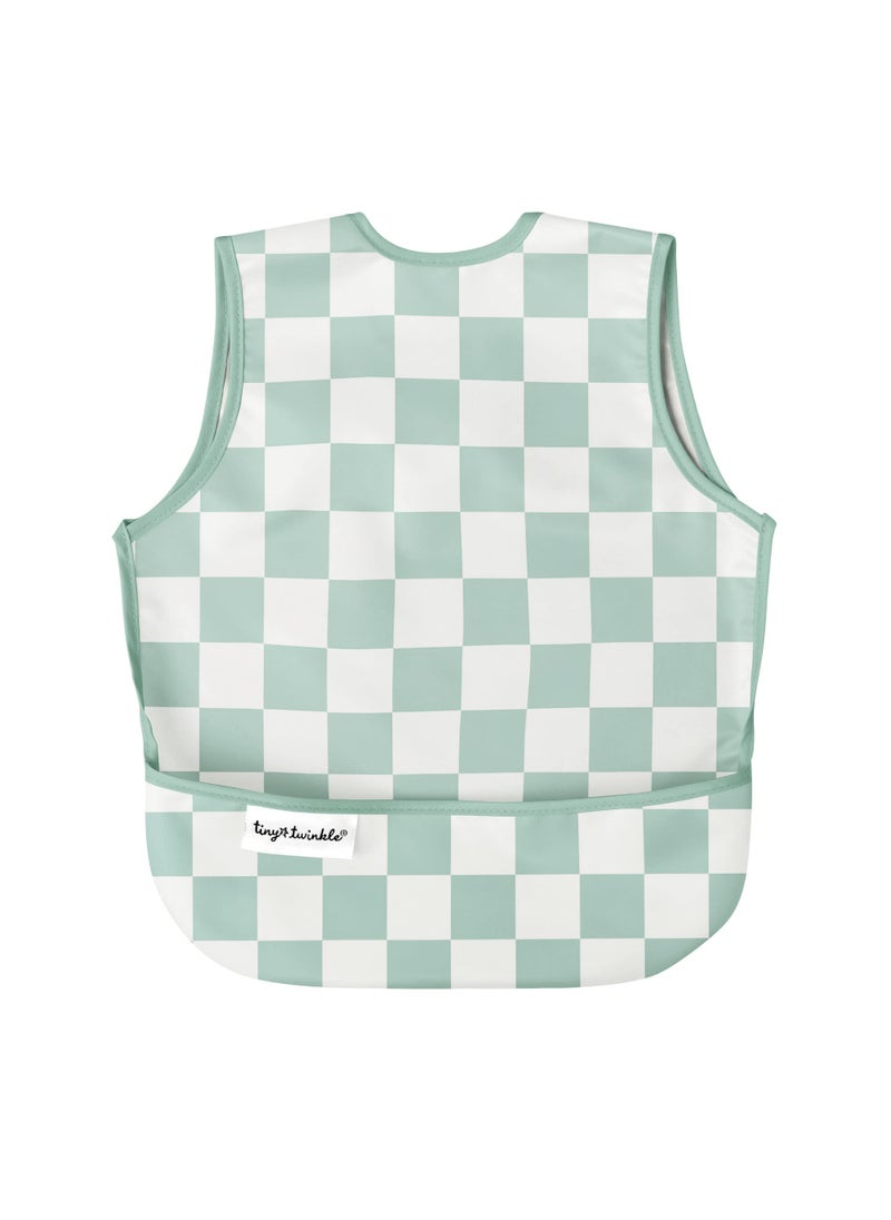 Tiny Twinkle Tiny Twinkle Mess Proof Baby Bib - Waterproof Baby Apron - Machine Washable - PVC, BPA, & Phthalate Free - Great Travel Bib for Baby Eating - Baby Food Bibs (Green Checkers, Small 6-24 Months)  - Image 1