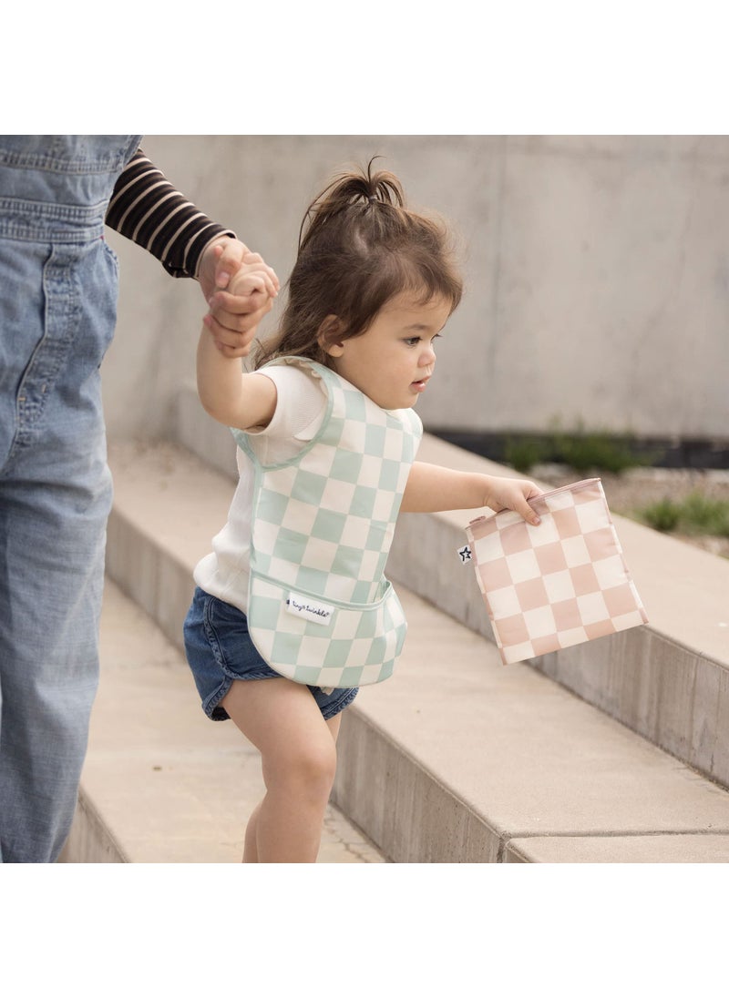 Tiny Twinkle Tiny Twinkle Mess Proof Baby Bib - Waterproof Baby Apron - Machine Washable - PVC, BPA, & Phthalate Free - Great Travel Bib for Baby Eating - Baby Food Bibs (Green Checkers, Small 6-24 Months)  - Image 2
