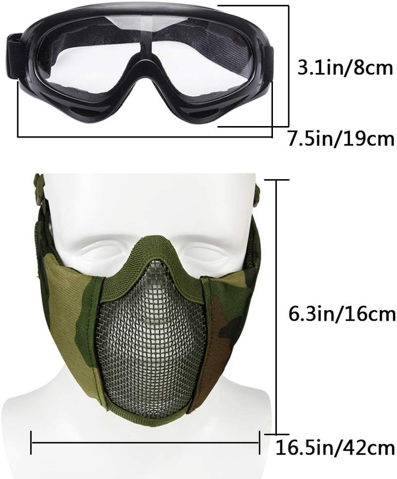 Aoutacc Airsoft Protective Gear Set, Half Face Mesh Mask with Ear Protection and Tactical Goggles for Adult Men Women BBS Paintball Shooting CS Survival Games Cosplay - Image 2