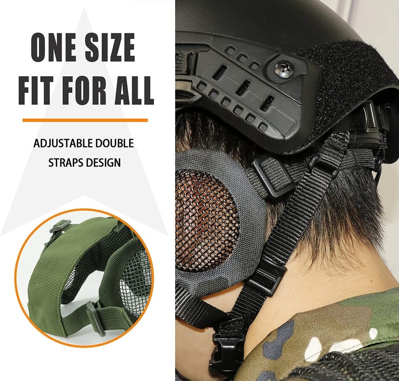 Aoutacc Airsoft Protective Gear Set, Half Face Mesh Mask with Ear Protection and Tactical Goggles for Adult Men Women BBS Paintball Shooting CS Survival Games Cosplay - Image 5