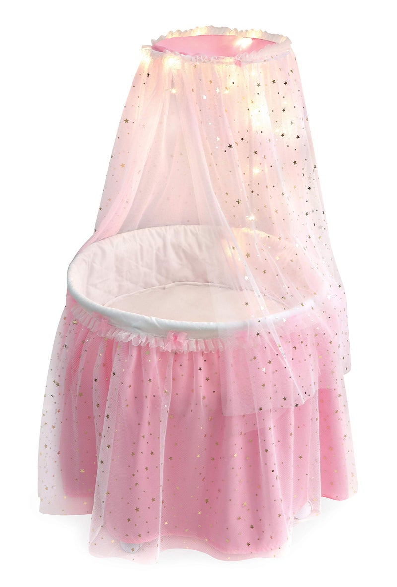 Badger Basket Enchanting Sweet Dreams Round Doll Bassinet with Canopy and LED Lights for 18-Inch Dolls â€“ A Magical Sleeping Space - Image 1
