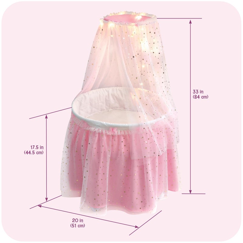 Badger Basket Enchanting Sweet Dreams Round Doll Bassinet with Canopy and LED Lights for 18-Inch Dolls â€“ A Magical Sleeping Space - Image 4