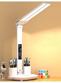 مصباح مكتب LED شاشة لمس ذكية بدون ضوء أزرق لحماية العين مصباح بجانب السرير مكتب قراءة متعدد الوظائف حامل قلم مزدوج الرأس على مدار الساعة حامل قلم 3200 بطارية سعة كبيرة