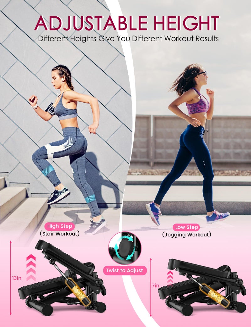 KitGody Steppers for Exercise at Home, KitGody Mini Stepper with Resistance Bands, Portable Stair Stepper for Home 330LBS Capacity, Adjustable Height Fitness Stepper Machine - Image 3