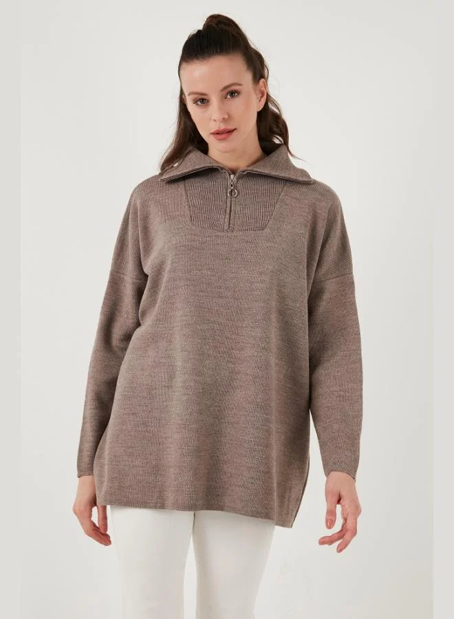 ليلا ليلا سويتر نسائي محبوك مقاس واحد بسحاب نصفي